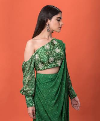 Green Grecian Pre-Draped Saree 4