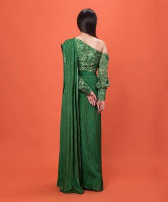Green Grecian Pre-Draped Saree 5