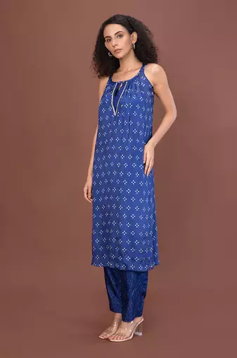 Blue Keyhole Kurta Set