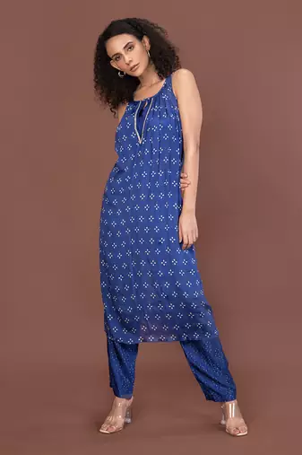 Blue Keyhole Kurta Set