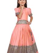 Kids Rose Pink New south Indian traditional pattu pavadai Jecquard Lehenga choli for girls dress