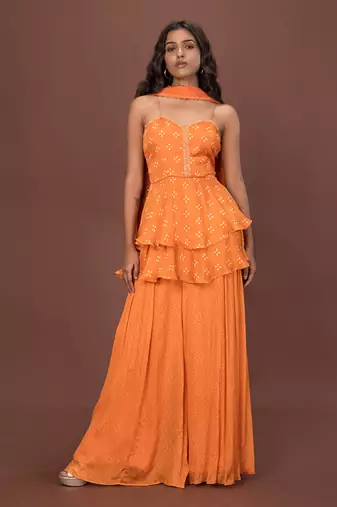 Orange Layered Kurta & Sharara Set