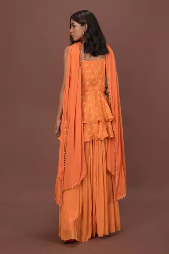 Orange Layered Kurta & Sharara Set