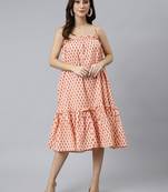 Peach printed cotton long-dresses