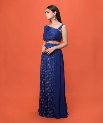 Blue One Shouldered Crop Top Set 2