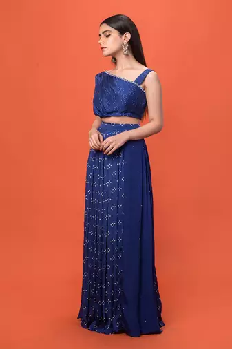 Blue One Shouldered Crop Top Set