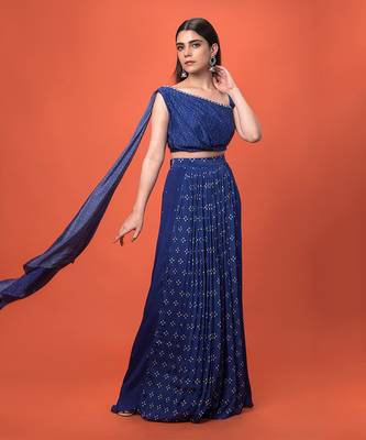 Blue One Shouldered Crop Top Set 1