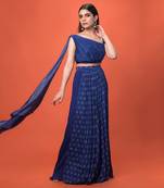 Blue One Shouldered Crop Top Set