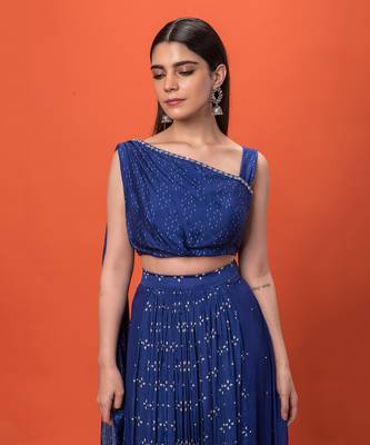Blue One Shouldered Crop Top Set 3