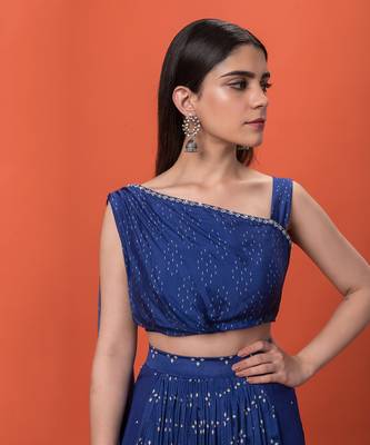 Blue One Shouldered Crop Top Set 4