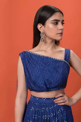 Blue One Shouldered Crop Top Set