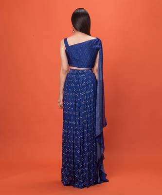 Blue One Shouldered Crop Top Set 5