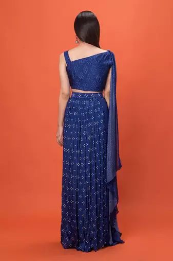 Blue One Shouldered Crop Top Set