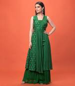 Green Overlapped Pleated Kurta Set