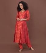 Red Panelled Kurta Set