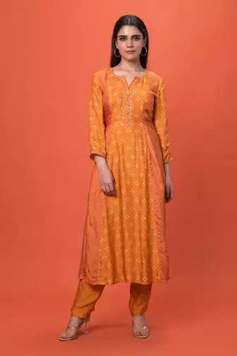 Orange Panelled Kurta Set