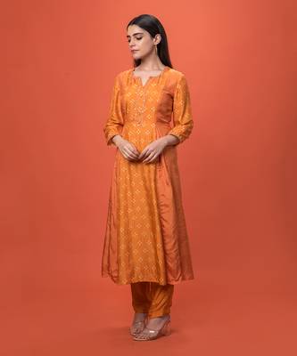 Orange Panelled Kurta Set 1