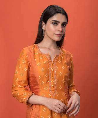 Orange Panelled Kurta Set 3