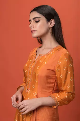 Orange Panelled Kurta Set