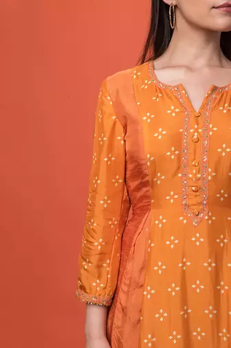 Orange Panelled Kurta Set
