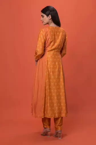 Orange Panelled Kurta Set