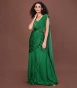 Green Ruffled Pre-Draped Saree Set