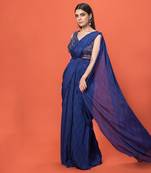 Blue Ruffled Pre-Draped Saree Set