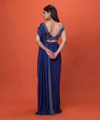Blue Ruffled Pre-Draped Saree Set 5
