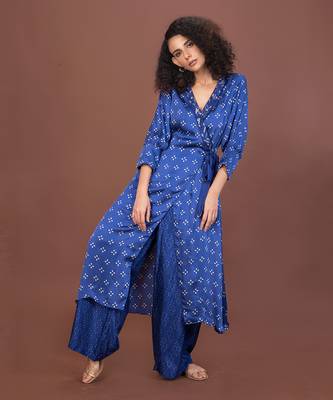 Blue Wrap Over Kurta Set 1
