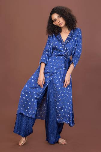 Blue Wrap Over Kurta Set