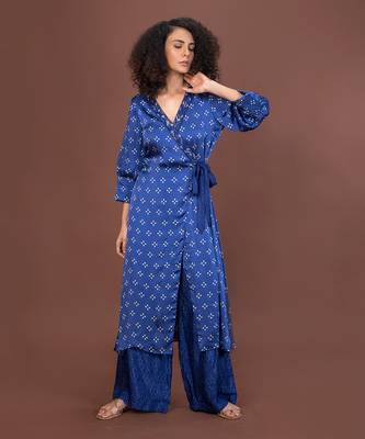 Blue Wrap Over Kurta Set 2