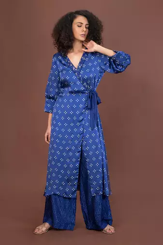 Blue Wrap Over Kurta Set