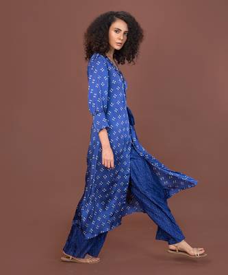 Blue Wrap Over Kurta Set 4