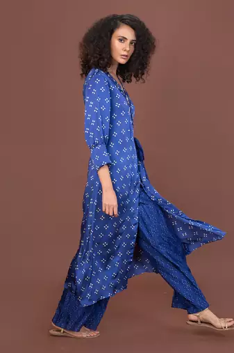 Blue Wrap Over Kurta Set