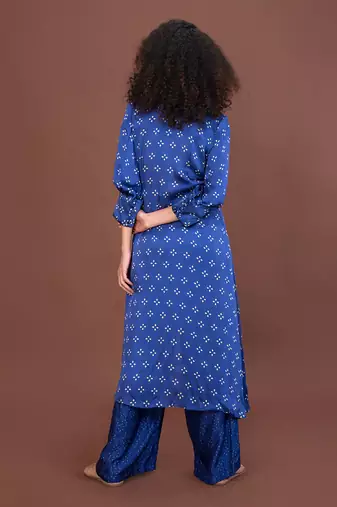 Blue Wrap Over Kurta Set
