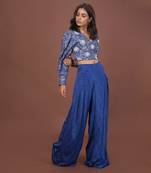 Blue Printed Wrap Top & Pants Set