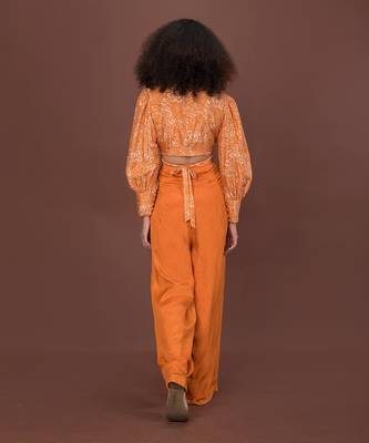 Orange Printed Wrap Top & Pants Set 5