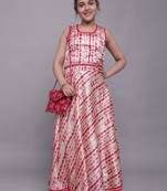 Pink woven silk blend girls-top-bottom