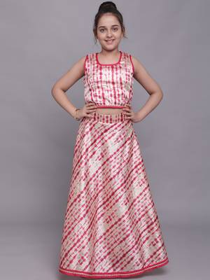 Pink woven silk blend girls-top-bottom 2