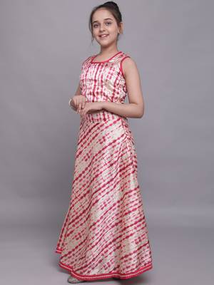 Pink woven silk blend girls-top-bottom 3