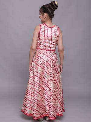 Pink woven silk blend girls-top-bottom 4