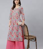 Sky-blue printed cotton ethnic-kurtis