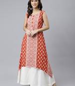 Orange printed rayon ethnic-kurtis