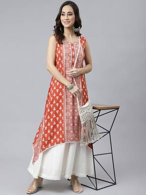 Orange printed rayon ethnic-kurtis 2