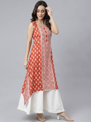Orange printed rayon ethnic-kurtis 3
