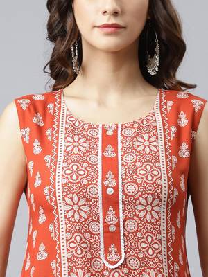 Orange printed rayon ethnic-kurtis 4