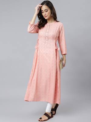 Peach printed rayon ethnic-kurtis 1