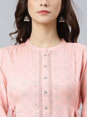 Peach printed rayon ethnic-kurtis 4