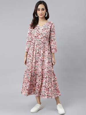 Peach printed cotton ethnic-kurtis 1