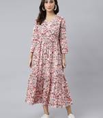 Peach printed cotton ethnic-kurtis